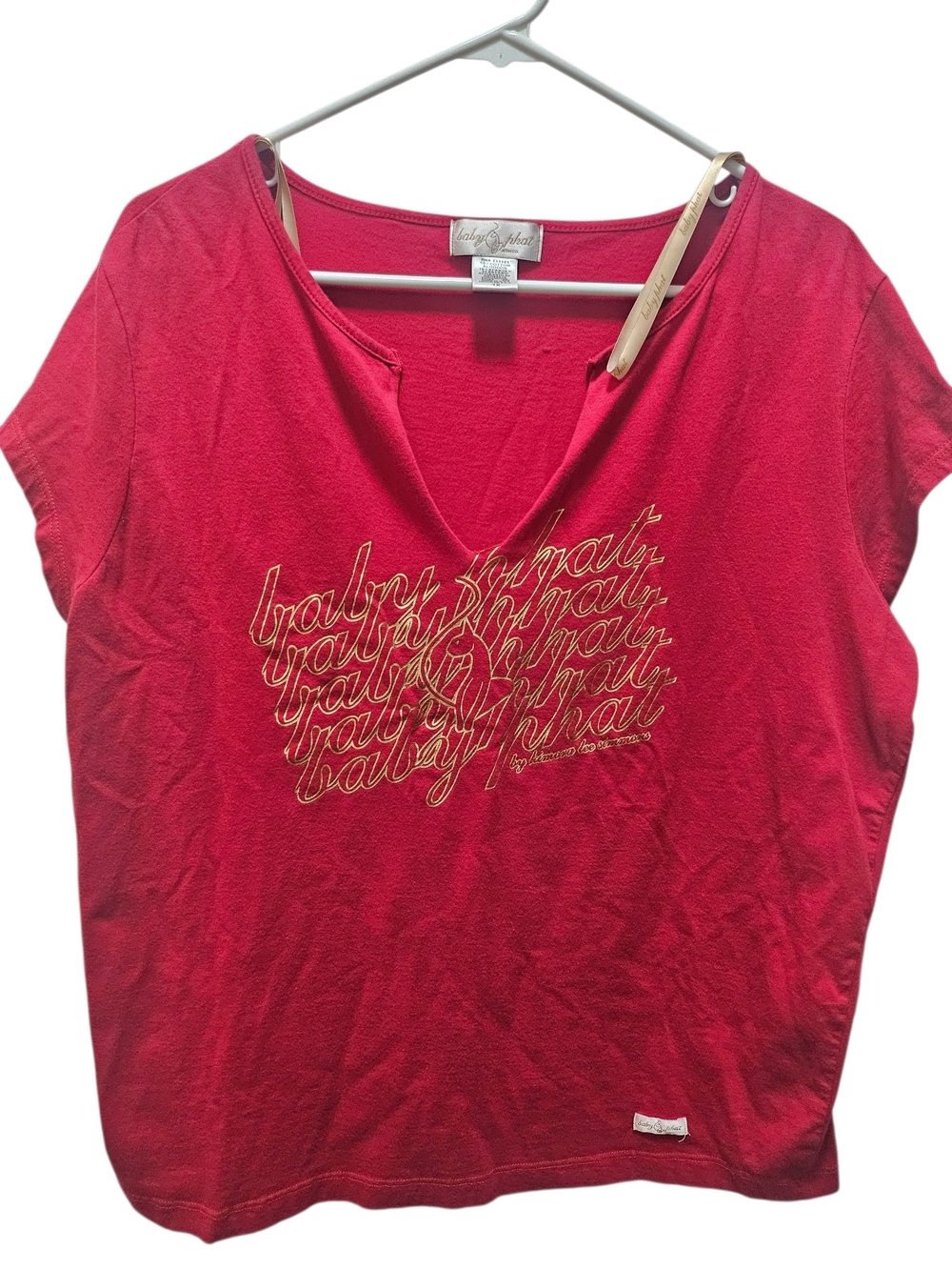Baby Phat Gold Logo Women’s Soft Red V-Neck Tee Size 1x
